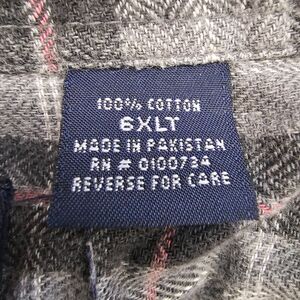 Falcon Bay Flannel Mens 6XLT 6XL Tall Gray Plaid 100% Cotton Distressed Grunge